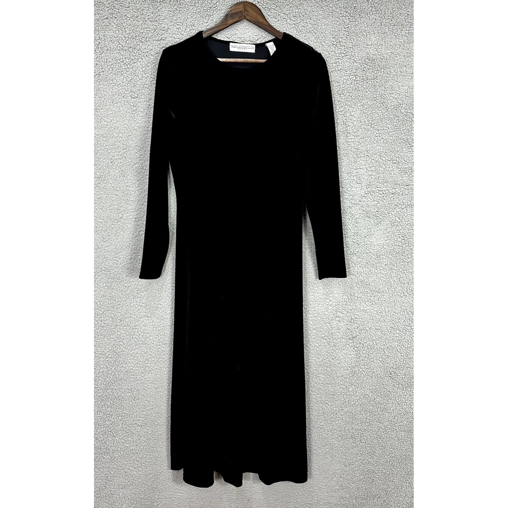Valerie Stevens Velvet Dress Womens PM Black Long Sleeve Midi Stretch Goth Party